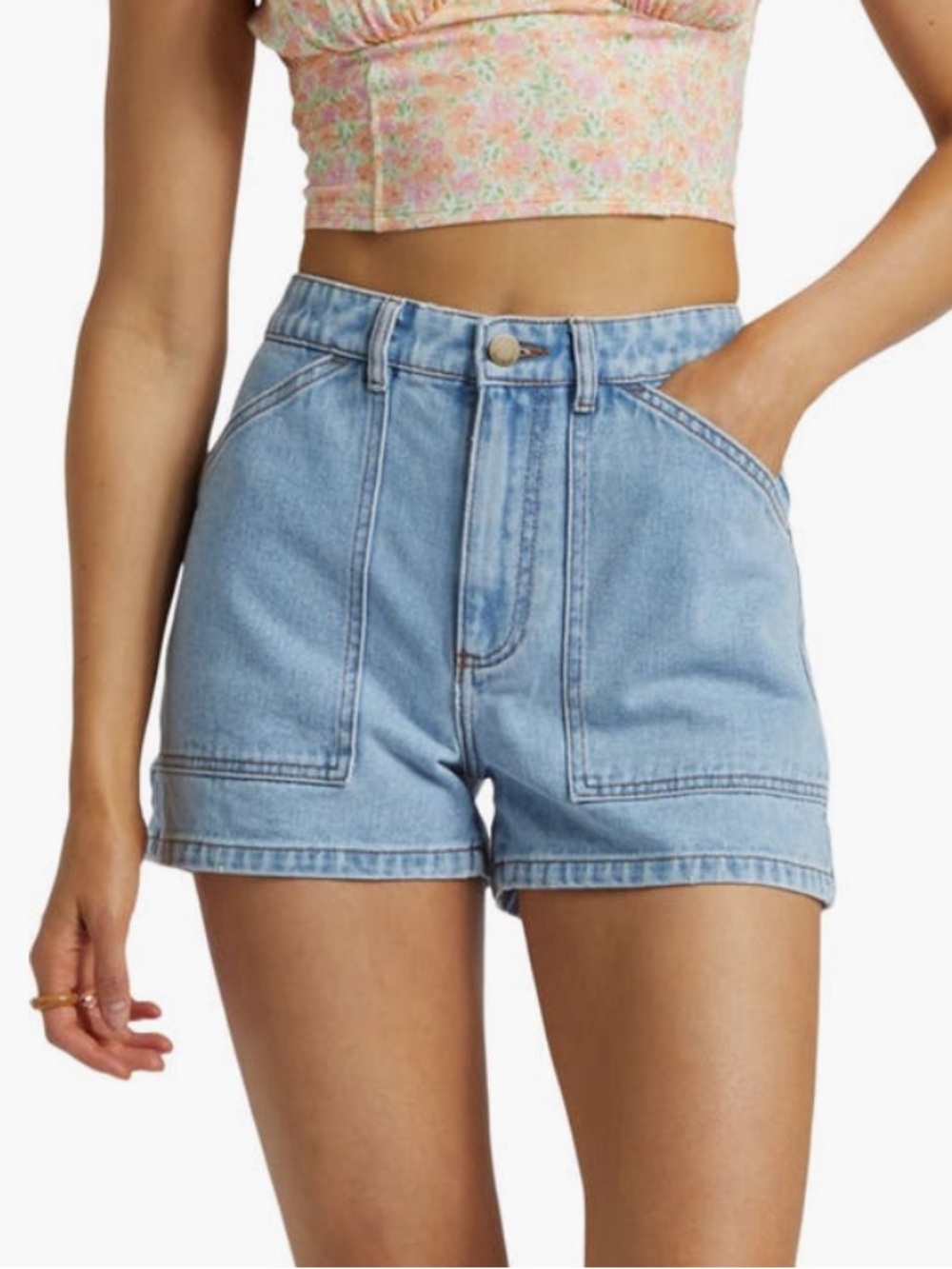 BILLABONG Leia Patch Pocket High Waist Denim Shorts - Size 28